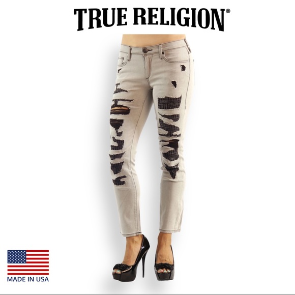 True Religion Cora Crop Mid Rise Straight Distressed Jeans Size 23 (WB-4) - Picture 2 of 9
